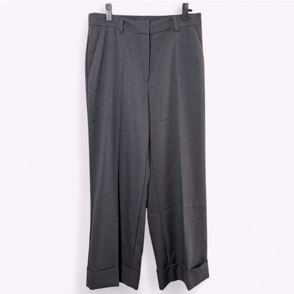 Adrianna Papell Wide Leg Cuffed Charcoal Flat Front Pants - Picture 1 of 10